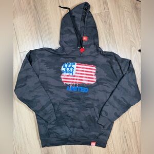 Triple Nikel 555 Black Camouflage United USA Hoodie with Flag Design. Medium